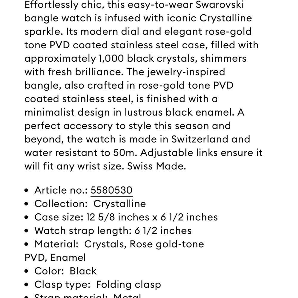 Swarovski Black and Rose Gold Women's Watch - Picture 5 of 5